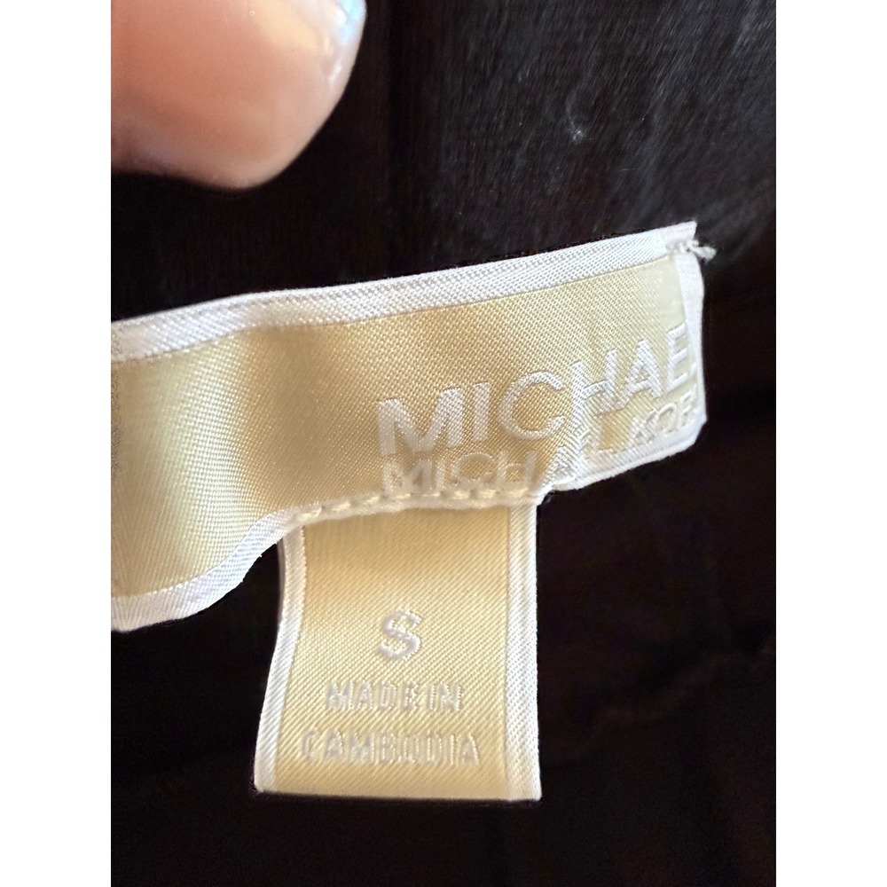 Michael Kors Black Pull On Leggings Gold Logo Plaque Stretch Pants Small - Picture 3 of 5